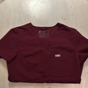 Figs Red Short Sleeve Boxy Tee with Mandarin Collar
